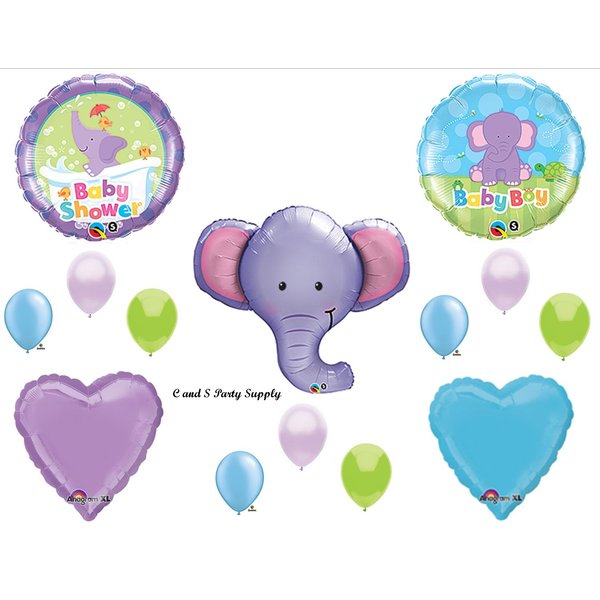 PURPLE ELEPHANT BABY BOY BALLOONS Decorations Supplies Baby Shower Jungle Zoo by Qualatex