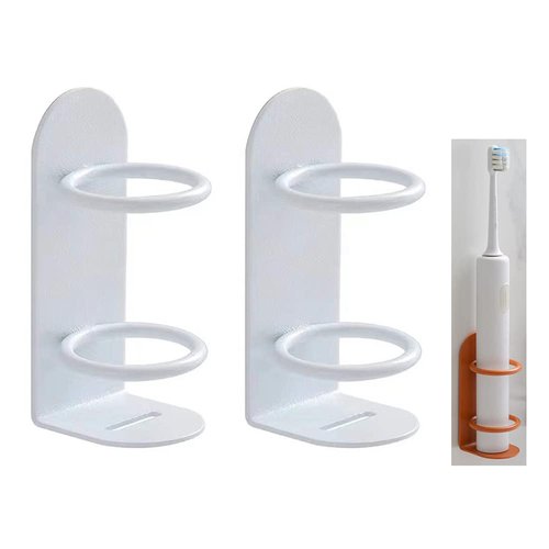 Mighty Eco-Friendly Wall Toothbrush Holder for Bathroom - No Drilling, 2Pack (White)