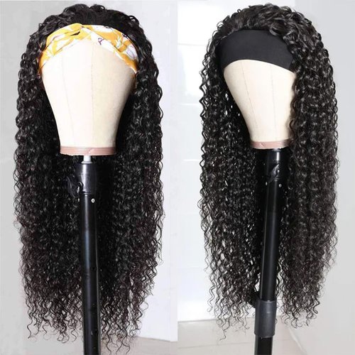 Bellarayine Headband Wig Human Hair Deep Wave 20 Inch Human Hair Headband Wig Glueless Curly Hair Human Hair Wigs None Lace Front Wigs Human Hair for Black Women Human Hair Natural Color