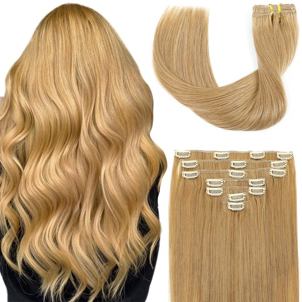 TCBOP Caramel Blonde Clip in Hair Extensions Real Human Hair Premium 20inch 120g 7pcs Hair Extensions Real Human Hair Clip in Straight Soft Virgin Human Hair Clip in Extensions