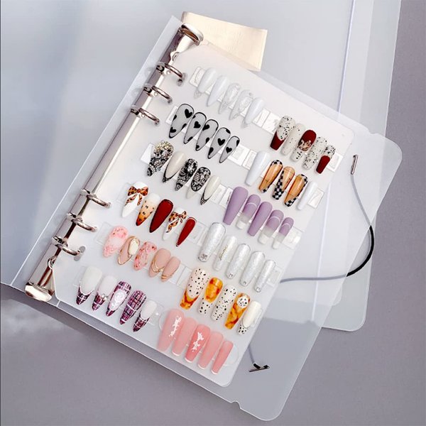 Press On Nail Organizer,Press On Nail Packaging,Removable Loose-Leaf Storage Book for Fake Nail,Nail Display(Not Included Press On Nail) (A5(9.05 * 7.08 * 1.37inch)