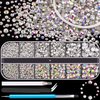 BELLEBOOST Glass Rhinestones for Crafting, 2100 PCS 2-6mm Flatback AB & Clear Crystal Gems for Crafts Nails Bling Face Makeup with Wax Pencil and Dotting Tools