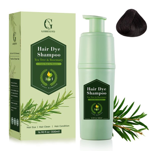 Black Hair Dye Shampoo 3 in 1 for Gray Coverage, Instant Hair Color Shampoo Colors in Minutes, Lasting Black Hair Shampoo, Tea Tree & Rosemary Shampoo Hair Dye for Hair Care