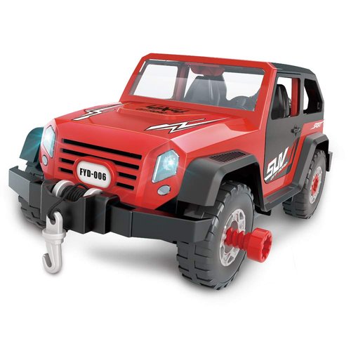 FYD 2in1 Take Apart Jeep Car STEM Learning Assembly Playset with Functional Battery-Powered Drill - Early Childhood Developmental Skills Construction Toy for Boys Kids Aged 3 and up