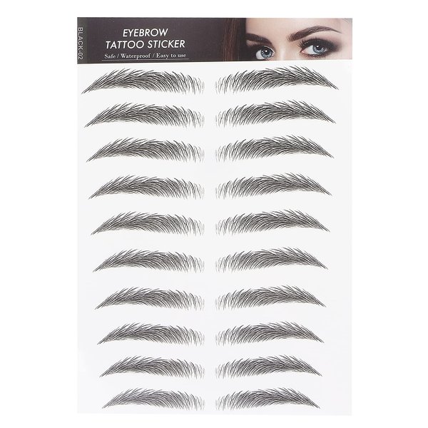 6D Eyebrow Tattoo Sticker Professional Waterproof Eyebrow Transfer Sticker Eyebrow Makeup Tool for Women and Girls (Black)(BLACK-02)