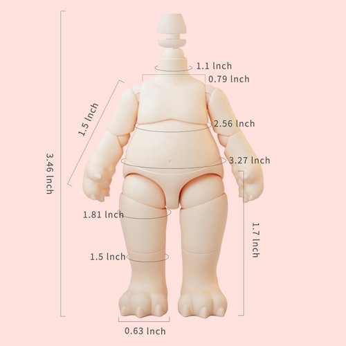 YMY Pear Shaped Doll Body with Animal Tail Mini 1/12 Scale Cute Fat Action Figure Suitable for YMY 1/12 1/8 BJD GSC Doll Head（Milky White）