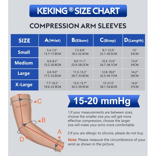 KEKING® Lymphedema Compression Arm Sleeves with Silicone Band for Men Women (Pair), 15-20 mmHg Compression Full Arm Support for Lipedema, Edema, Post Surgery Recovery, Swelling, Pain Relief, Black XL