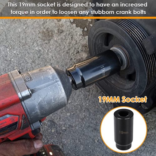 77080 Harmonic Balancer Socket Tool 19mm Crank Bolt Socket for Honda Engines, 3 Times Momentum Power of Standard Impact Socket