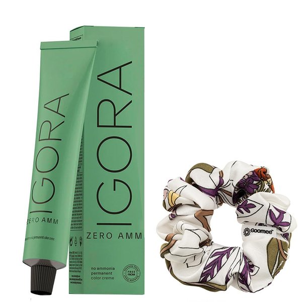 Igora Zero AMM Hair Color 6-68 Dark Blonde Chocolate Red | No Ammonia Permanent Color Creme 2.1 oz and Goomee Scrunchie