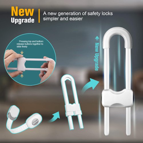 6PCS Cabinet Locks for Babies, Adjustable U-Shaped Child Safety Locks, Multifunctional Cabinet Handle Lock for Drawers for Cabinets, Drawer, Gate, Furniture Doors, Closet with Secure Lock Buttons