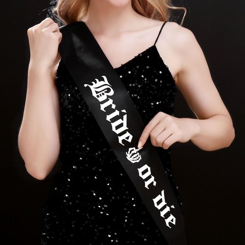 JeVenis Bride or Die Sash Gothic Rose Flower Headband Goth Bachelorette Decoration Bride or Die Bachelorette Party Supplies Gothic Bridal Shower Decoration…