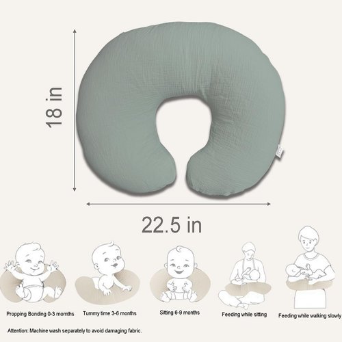 Nursing Pillow Cover,Muslin Cotton,Removable Cover for Breastfeeding Pillows,2-Pack Pillow Covers,Ultra-Soft Baby Nursing Pillow, Fits Newborn Feeding Pillow 22.5IN*18IN (Sage Green & Cream-Coloured)