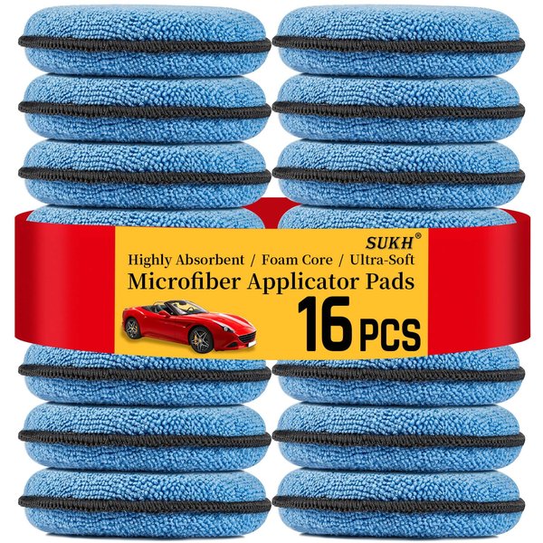 Sukh 16 Pack Microfiber Foam Car Wax Applicator Pad - Foam Applicator Pads Detailing Round 4.72 inch Polishing Sponges for Car Wax Applicator Pad Round Blue