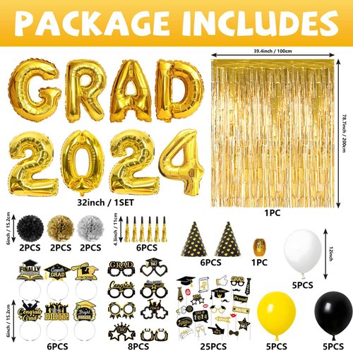 Alaiyaky 82 pcs Graduation Balloons 2024 Party Supplies Congrats Grad Mylar Balloons Graduation Balloons Class of Graduation Party Decorations