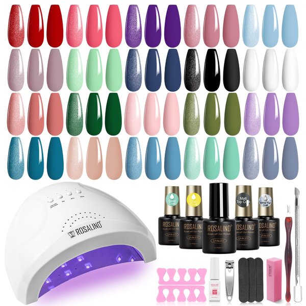 ROSALIND Gel Nail Polish Kit with U V Light, 20 Colors Gel Polish Nail Kit Base and Matte/Glossy/Glitter Top Coat Manicure Tools Soak Off Nail Gel Starter Kit Gifts for Women
