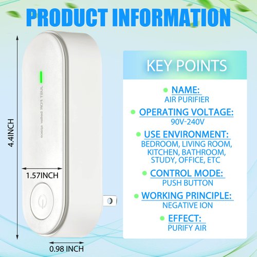 Plug in Air Purifier 3 Pieces Portable Negative Ion Generator Filterless Home Air Ionizers Air Freshener Air Filter Air Cleaner for Removing Smell Pollutants Odor Dust Car Room Bedrooms Toilets Office
