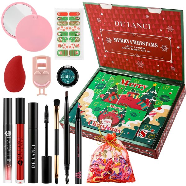 Makeup Advent Calendar 2024, DE'LANCI Christmas Surprise Makeup Gift Kit for Women,12 Days Christmas Countdown Calendar Beauty Box for Teens Girls, Xmas Cosmetic Starter Mystery Box, Cruelty Free