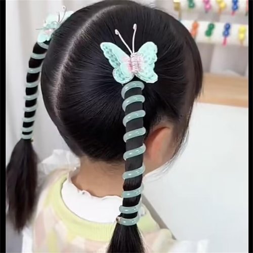 6 Pcs Colorful Telephone Wire Hair Bands Butterfly Bowknot Braided Phone Cord Straight Spiral Hair Tie for Women Girl Kids #06