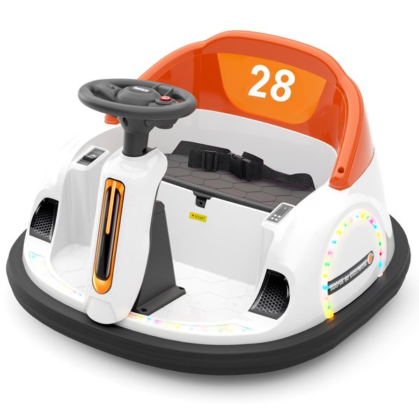 YUFU Electric Bumper Car for Kids, 12V Ride On Bumping Toy for Toddlers 1.5-5 Years W/Remote Control, 360 Degree Spin, Steering Wheel & LED Lights, Orange