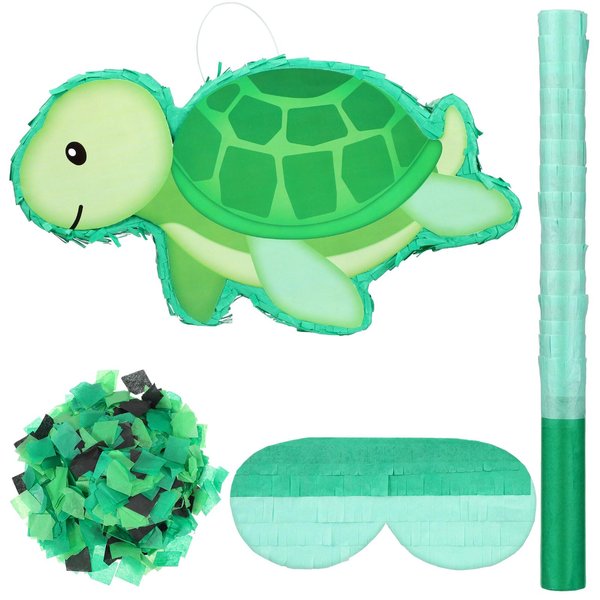 Liliful 14.17 x 8.66 x 2.95 Inches Turtle Piñata Set Includes Green Turtle Shape Piñata Blindfold Sticks and Confetti Spring Animal Birthday Party Decorations Game Props
