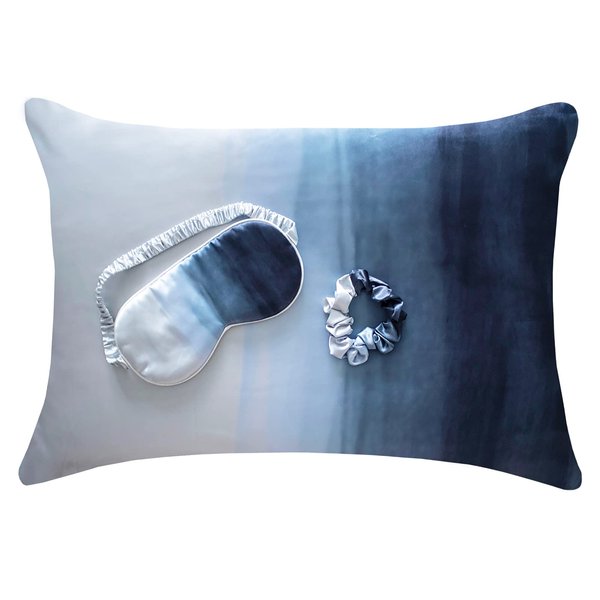 Satin Pillowcase, Eye Mask, Scrunchie Set by Fenrici, Vegan Silk Pillowcase for Hair and Skin, Gifts for Girls, Teens, Moms, Bridesmaids, Pillowcase and Matching Sleep Set, Standard Size, Blue Ombre