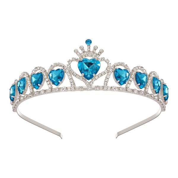 SWEETV Blue Princess Tiara, Birthday Tiara Gift, Heart Shaped Crystal Crown, Costume Headpiece, Elsa Dress-up Accessories
