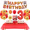 Fire Truck 3rd Birthday Decorations, Firemen Firefighter Party Supplies with Sound the Alarm I’m 3 Cake Topper, Happy Birthday Banner, Fire Truck Balloons, Tablecloth, Fire Engine Decor Boy