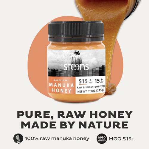 Steens Manuka Honey - MGO 515+ - Pure & Raw 100% Certified UMF 15+ Manuka Honey - Bottled and Sealed in New Zealand - 7.9 oz Jar