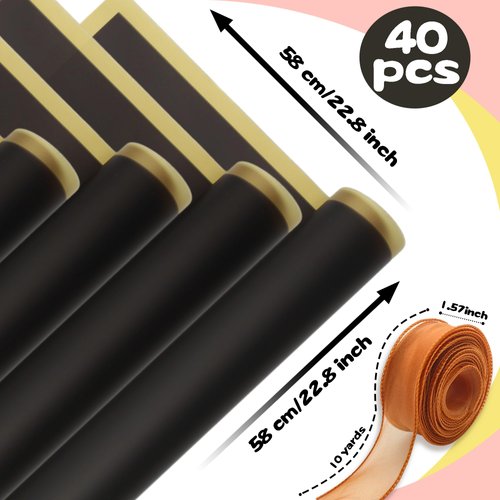 Inn Diary 40 Sheets Flower Wrapping Paper Black Waterproof Florist Bouquet Wrapping Paper 22×22" Floral Gift Paper with 10 Yards Ribbon for DIY Crafts, Gift Packaging