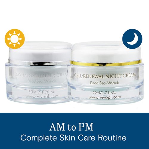 Night And Day Cream Set From Vivo - Face Moisturizer Cream Set For A Tired Skin - Unisex Day And Night Skin Care - Dead Sea Cream Set For Face - Skin Care Moisturizing Set