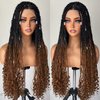 FABÉLLE Full Lace Braid Wigs Knotless Box Braided Wigs with Boho Curls 30 Inch Ombre Brown Boho Braided Wig for Women Bohemian Braided Lace Front Wigs T1B/30