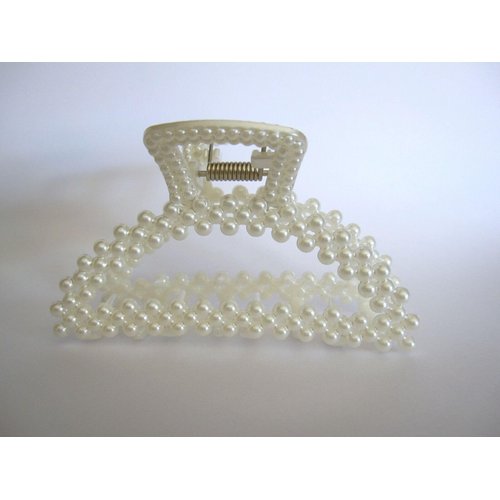 Generic Rounded white acrylic hair claw clip with faux pearls