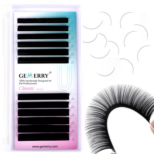 GEMERRY Lash Extension Classic Lash Extensions Individual Lashes 05/07/15/18/20 C/D Curl 8-20mm Volume Lash Extensions Mixed Lengths Professional Supplies for Eyelash Extension(0.18-D-8-14)
