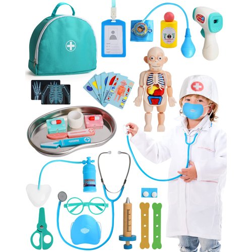 Doctor Kit for Kids Realistic, 36PCS Kids Doctor Kit Wooden, Doctor Pretend Playset for Toddlers 3-5, Medical Kits Toy for Boys Girls, with Doctor Bag Stethoscope Syringe