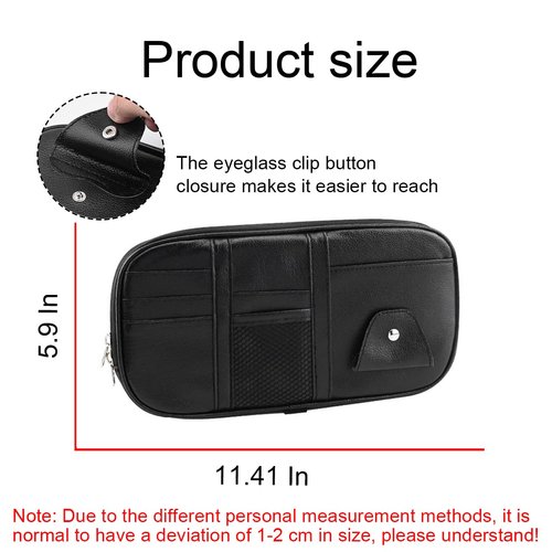 Car Sun Visor Organizer, Sunglass Holder and Storage Pocket, Card Cash Pouch with Multi-Pocket Net Zipper, Case Bag for License Pen Key, Auto Interior Accessories for Truck, SUV, Van (Black)