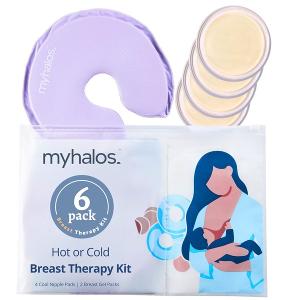 Breast Therapy Pack -2 Hot Cold Breast Therapy Packs & 4 Hydrogel Nipple Pads for Breastfeeding - Breast Heating Pad Breastfeeding Relief - Breast Ice Packs for Engorgement & Nipple Gel Soothing Pads