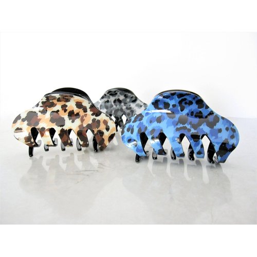 Generic Blue, brown or gray animal print hair claw clip (Primary color: Brown), 1 Count (Pack of 1)