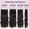 Fashion Line Clip in Hair Extensions for Women 6PCS Thick Full Head Natural Black Wavy Clip in Extensions Synthetic Long Double Weft Hair Hairpieces 20 inch (220Gram,Black Brown)