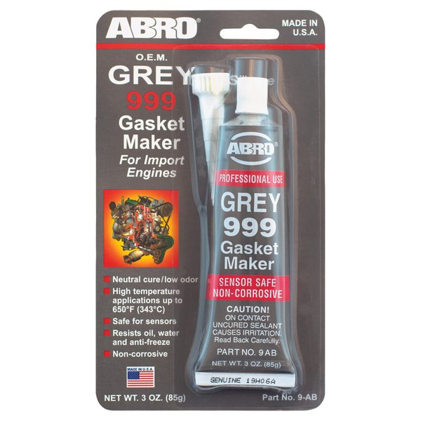ABRO Grey 999 RTV Silicone Sealant and Gasket Maker, High Temperature - 650 Degrees F, OEM Specified, Sensor Safe, Non-Corrosive, Neutral Cure, Low Odor, 3 oz. Tube