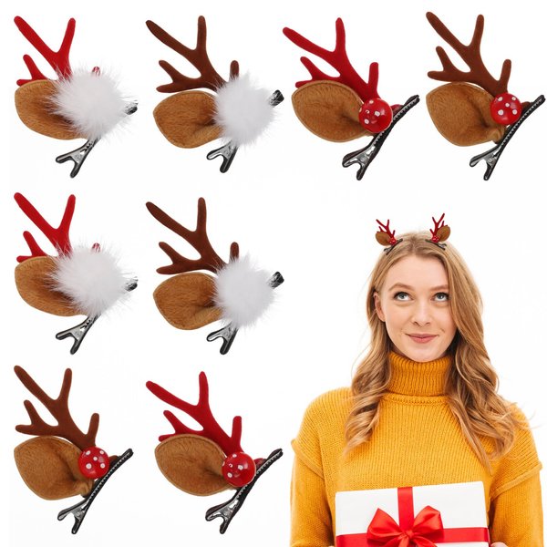 Beaupretty 4 Pairs Christmas Hair Clips Christmas Antler Hair Clips Deer Antler Hair Clips Deer Horn Barrettes Christmas Hair Accessories for Women and Girls