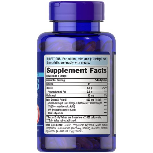 Puritan's Pride Extra Strength Omega-3 Fish Oil 1500 Mg 450 Mg Active Omega-3 Softgels, 60 Count