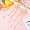 CHANZET Gold Butterfly Hair Claw Clips with Pearl Tassel Chain 2pcs, Metal Butterfly Hair Clips Clamps Rhinestone Decoration Hair Accessories for Women Girls Thick Thin Hair