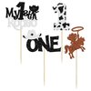 24Pcs Cowboy 1st Birthday Cupcake Toppers Glitter First Birthday Hat Cowboy One Cake Decorations for Western Theme Baby Shower Kids Boys 1st Birthday Party Supplies White