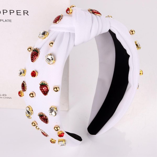 Crystal Pearl Knotted Headband Strawberry Furit Top Knot Twisted Wide Headband Headpiece Bohemian Spring Summer Hairband Hair Acceesories Gift for Women Girls