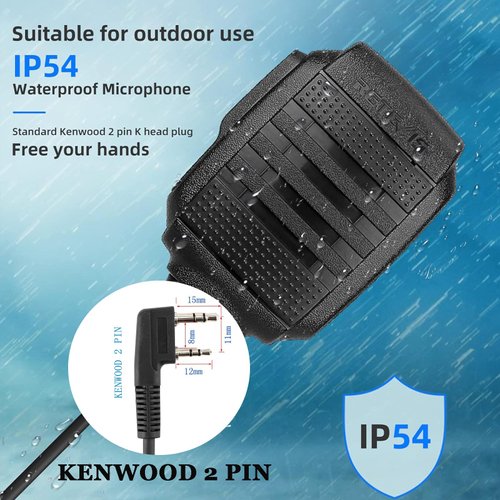 Retevis Walkie Talkie Speaker Mic,IP54 Waterproof 2 Pin Shoulder Speaker Mic,for RT22 RT68 RT27 H777 RB26 RB29,Compatible with BAOFENG UV-5R BF-F8HP UV-5G Plus 5RM pxton Arcshell Two Way Radio(1 Pack)