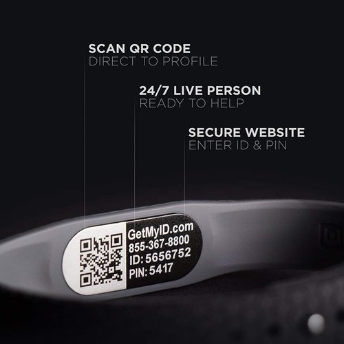 MyID Hive Medical ID Bracelet for Diabetes Epilepsy Autism and More - Silver Pod (M/L, Black)