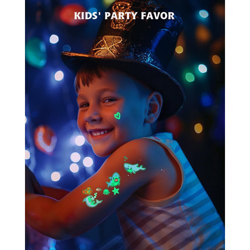 Gibaniza Glow Shark Temporary Tattoos,10 Sheets Luminous Tattoo Stickers for Kids’ Sea Themed Parties | Ocean Decor & Shark Birthday Favors