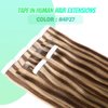 VINBAO Tape In Hair Extensions Human Hair Color Dark Brown #4 Highlights #27 Caramel Blonde Tape In Hair Extensions Real Human Hair Extensions Tape In Silky Straight 20pcs/50g(18inch, #4P27)