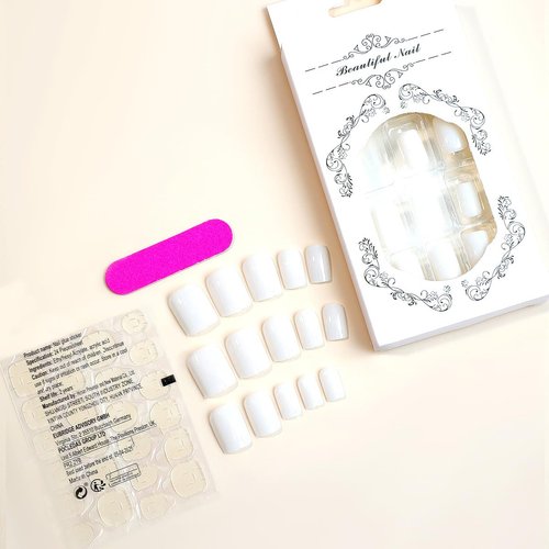 AkiliBIELY Milky White Press on Nails Square Short Fake Nails for Women Cute Fantasy Glue on Nails Classy Aesthetic Stick on Nails Pretty False Nail Acrylic Gel Wedding Birthday