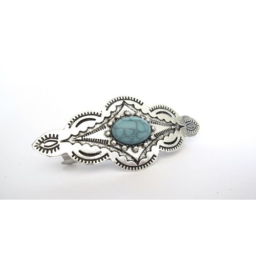 Generic Turquoise blue and silver metal alligator hair clip barrette fine thin hair (Pattern: Alligator clip)